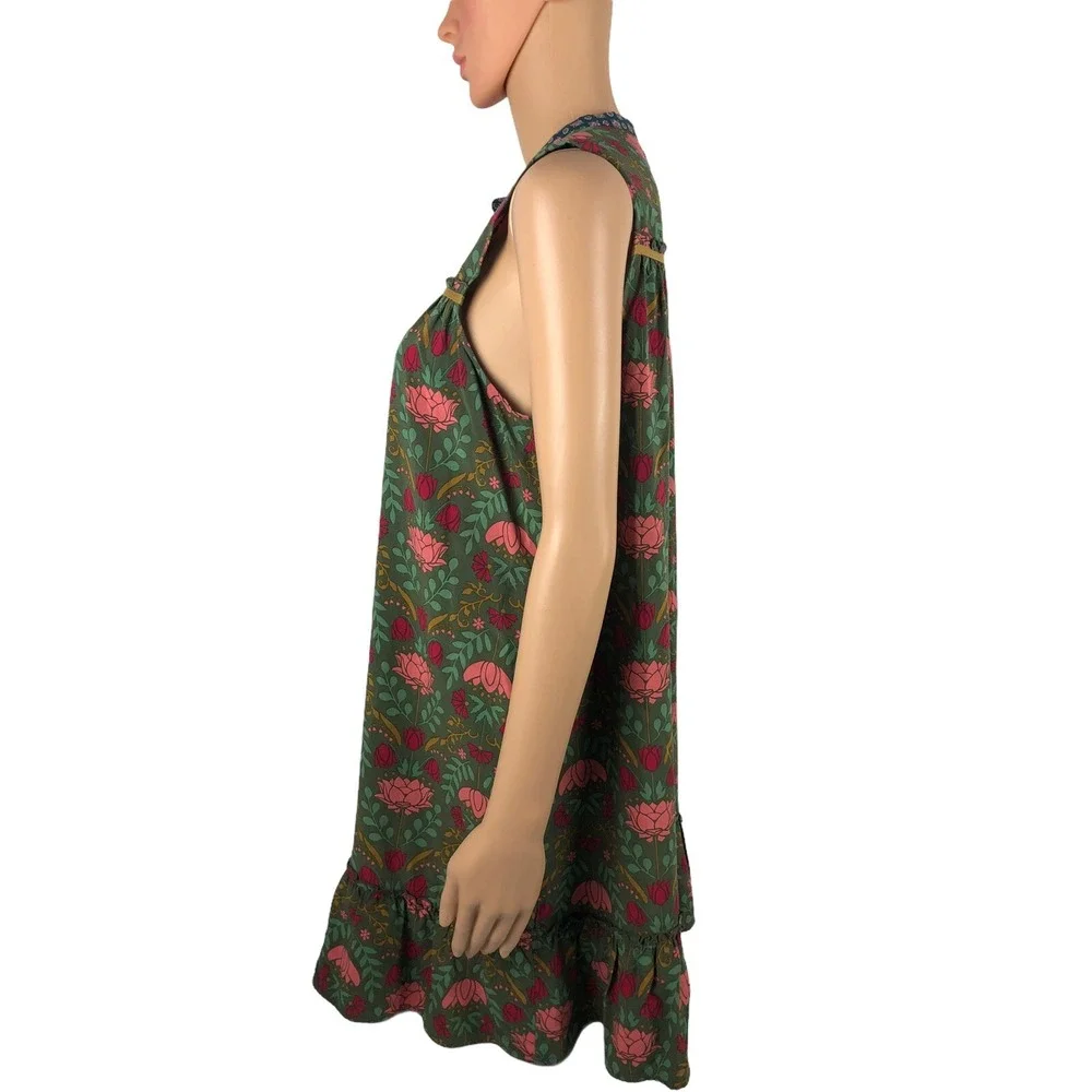 Matilda Jane Womens Medium Shift Dress Floral Rayon Green Multicolor Henley EUC